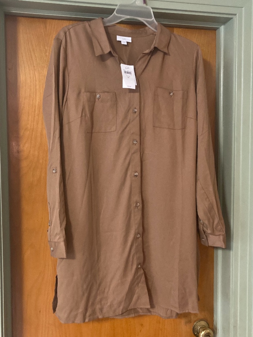 NWT J. Jill J.Jill Vicuna Shirt Dress Super Long Button Down Tunic Size Medium